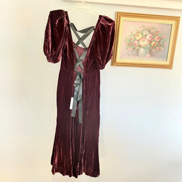 NWT Reformation Jocelyn Velvet Dress Size 12 Wine Holiday Open Back Midi Gown - Picture 5 of 7